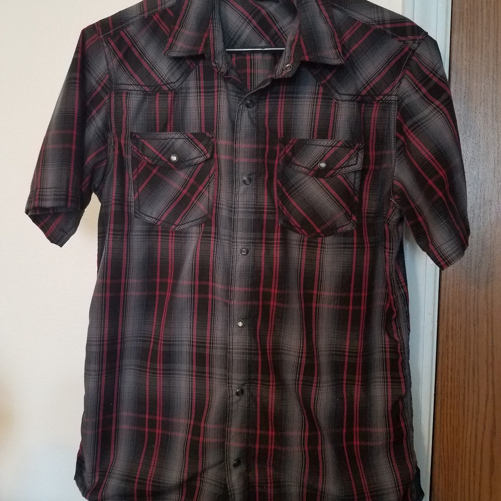 Black and red plaid mens shirt